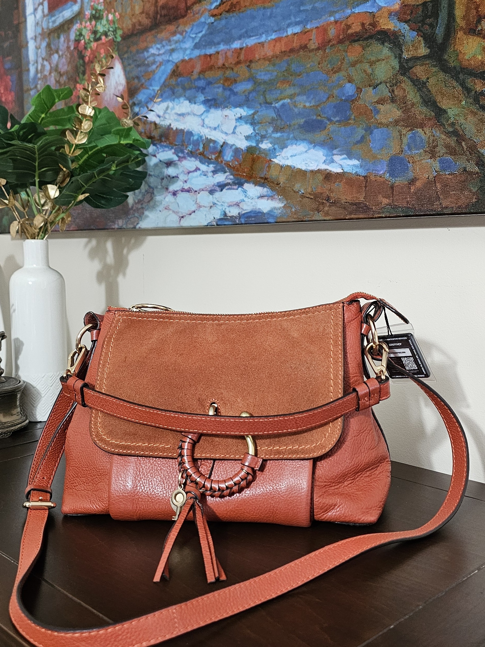 Chloe Burnt Orange Leather & Suede Shoulder/Crossbody Bag Authentic